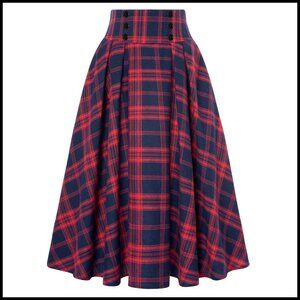 High Waisted Midi Skirt A-Line Pleated Cotton Blend Fall Skirt